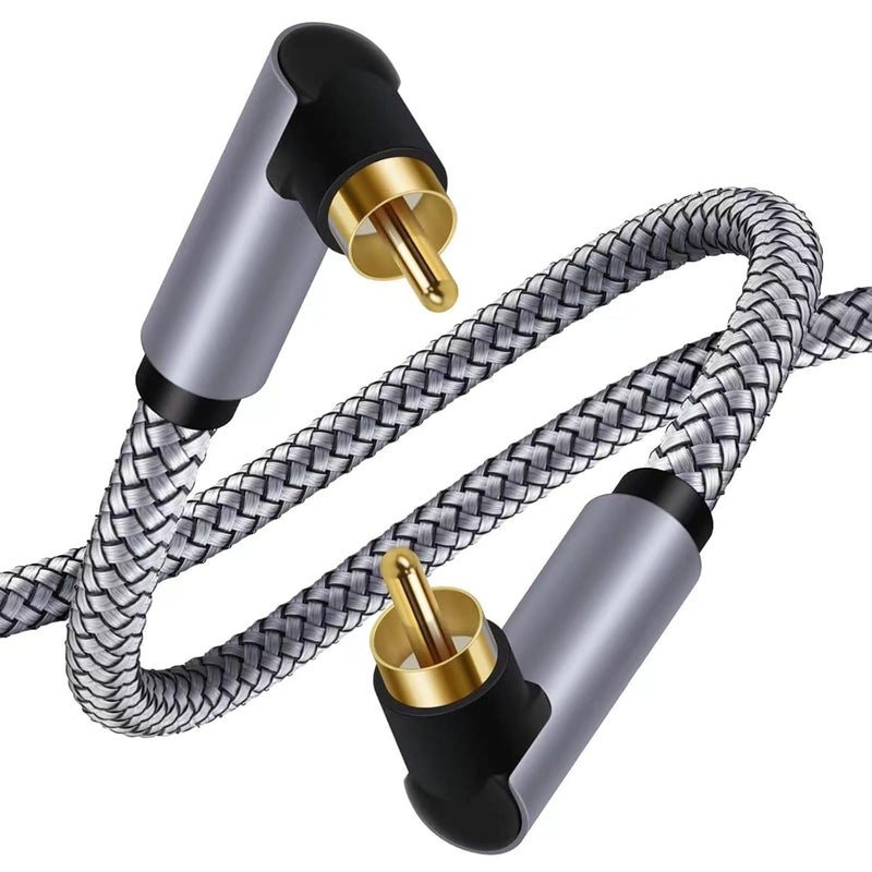 Right Angle Male to Male Subwoofer Cable Digital Coaxial Nylon Braided Cord - Image 1